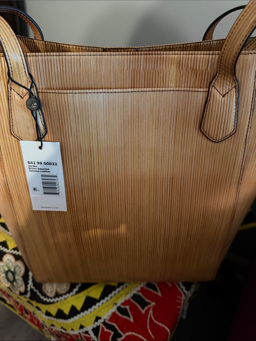 Brahmin Tan Vertical-Textured Leather Tote - Picture 4 of 15